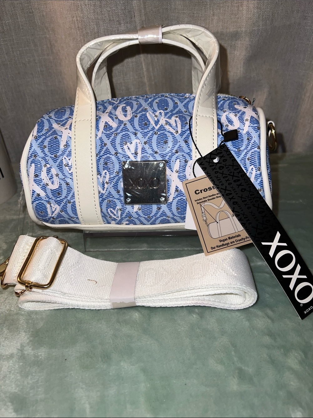XOXO Blue & White Logo Cylinder Mini Satchel - Picture 2 of 6